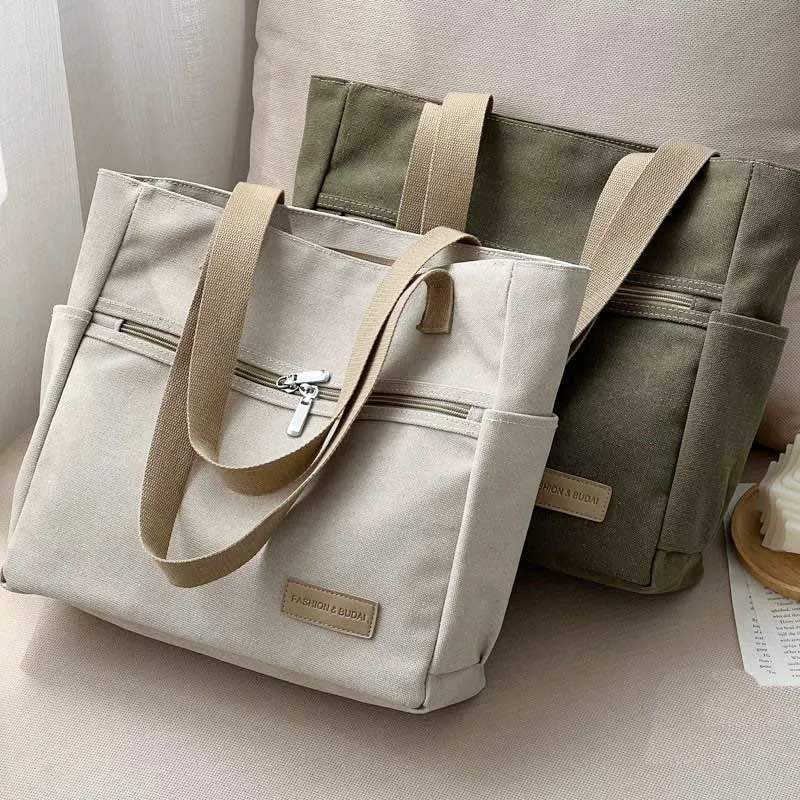 Women Fashion Retro Canvas Handbag Versatile Tote Bag Leisure Student Shoulder Bags Portable With Zipper For bag 2024 new