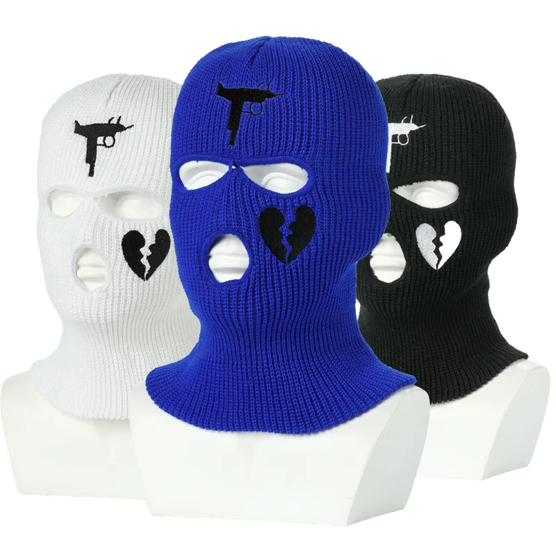 3 Hole Balaclava Full Face Mask Gun Broken Heart Embroidery