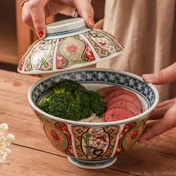 Japanese 6-inch Ceramic Rice Ramen Bowl Instant Noodle Bowl with Lid Ancient Imari Style Kitchen Supplies Palace Style Tableware