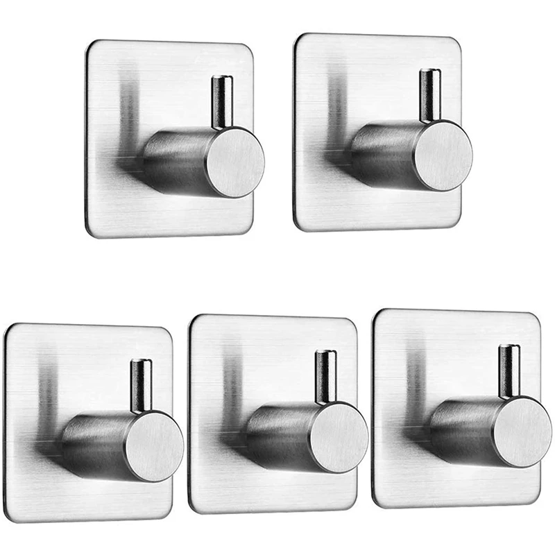 

5 Pieces Adhesive Hook, Stainless Steel Bathroom Wall Hook, Self Adhesive Waterproof And Oil Resistant Towel Rack