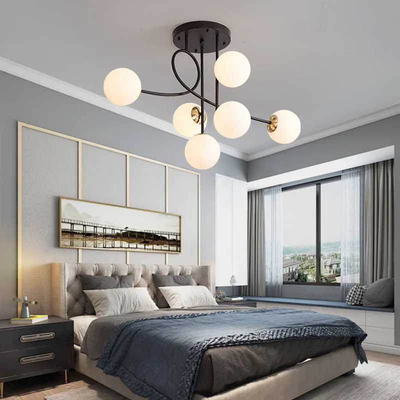 Lampadario Moderno A Sfere 'Fagioli Magici' - Lampada A Sospensione In Vetro E Ferro, Stile Nordico, 6/8/12 Luci, Per Soggiorno, Cucina, Ristorante (Nero, 8 Luci) - 3