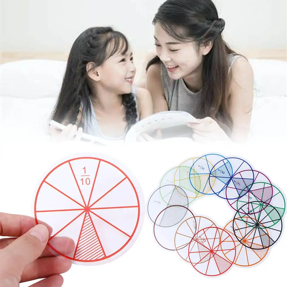 Wooden Math Teaching Toys 12pcs Fractions Mathematics Teaching Resources EVA Round Shape Fractions Instrument Montessori Educational Math Toy Learn Tool