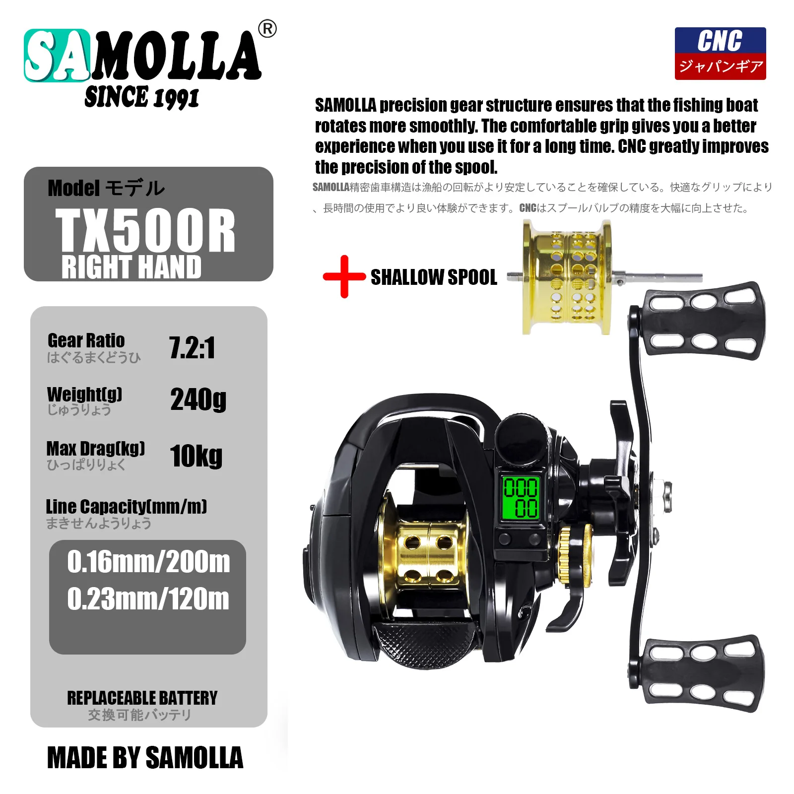 SAMOLLA TX800R 電動リール 右ハンドル ベイトキャスティング