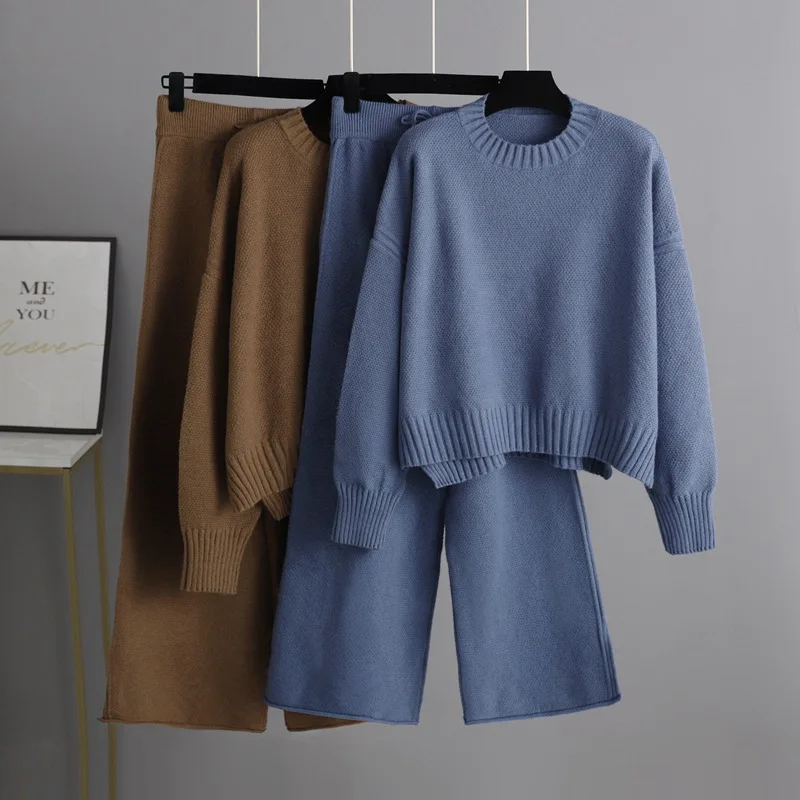 

crriflz loose sweater wide leg pants set autumn winter women fashion casual knitted trousers suit