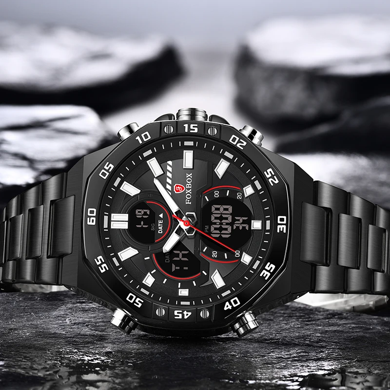 LIGE Top Luxury Original Sports Wrist Watch For Men Quartz Steel Waterproof Dual Display Military Watches Relogio Masculino