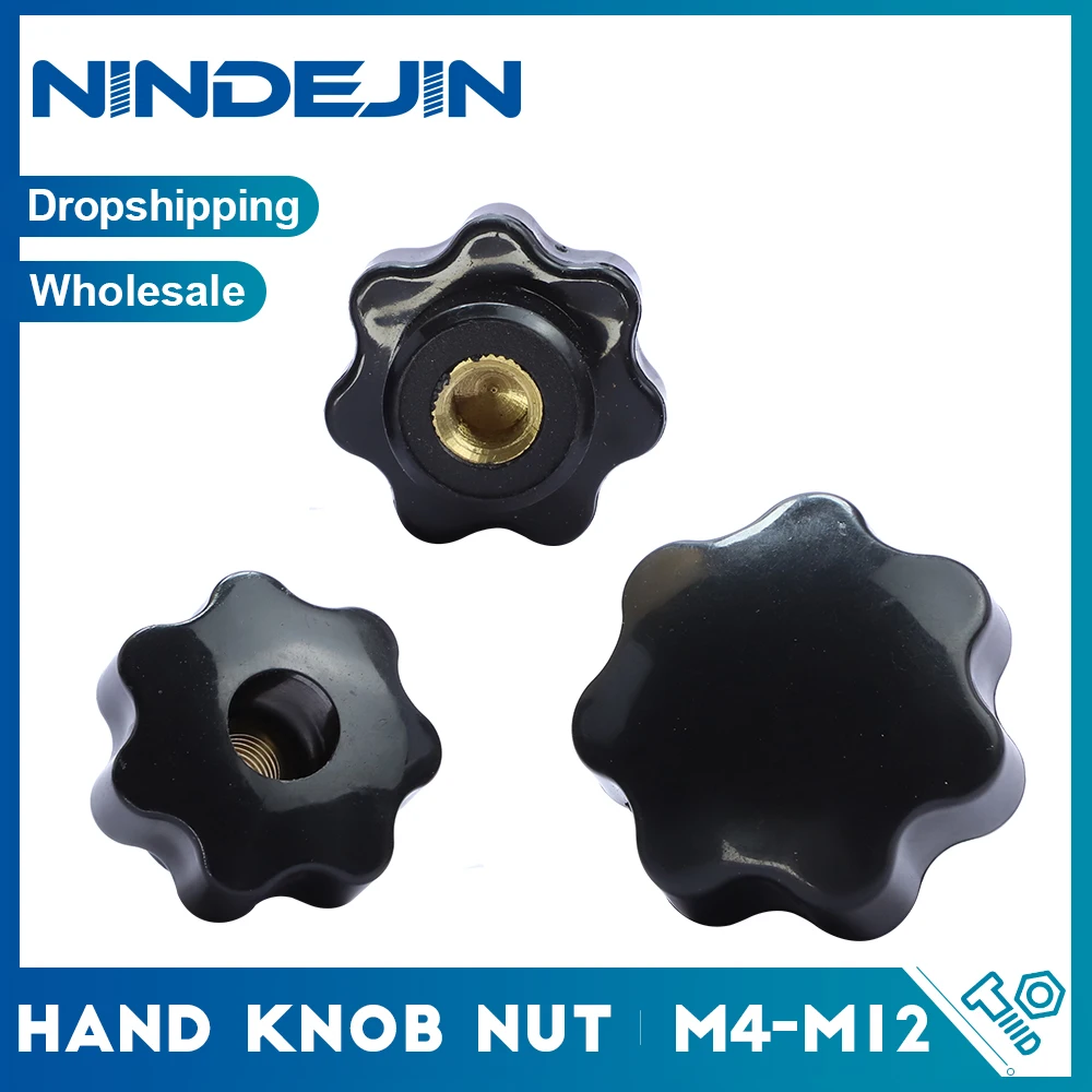 

NINDEJIN 1-5pcs Plum Hand Tighten Nuts M4 M5 M6 M8 M10 M12 Plastic Nylon Blind Hole 7 Star Thumb Nut Clamping Knob Manual Nut