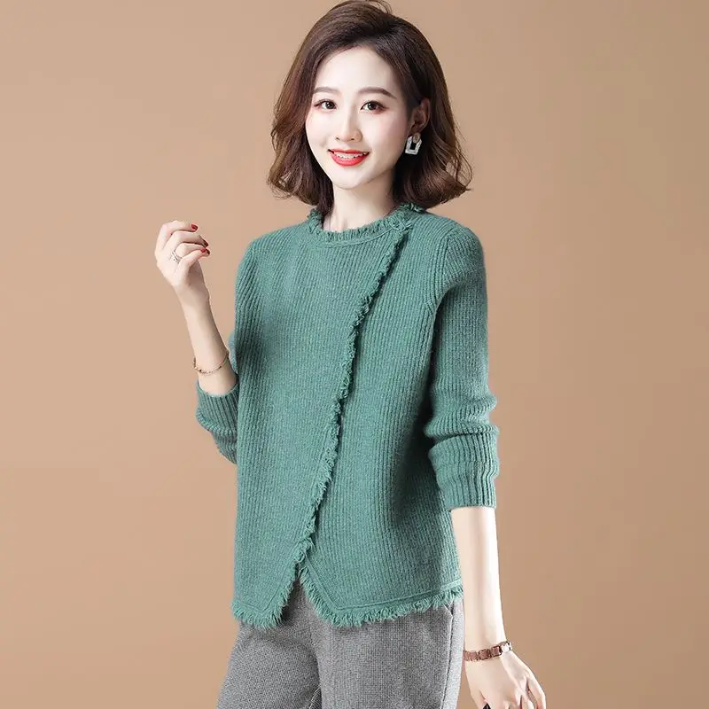 Fashion O-Neck Spliced Asymmetrical Tassel Blouse Women's Clothing 2023 Autumn Winter New Casual Pullovers All-match Shirt