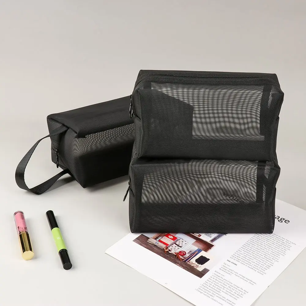 1PC Travel Black Mesh Cosmetic Bag Zipper Makeup Bag For Women Wash Toiletry Bag Makeup Organizer Portable Storage Pouch Best Sellers In Luggage, Bags