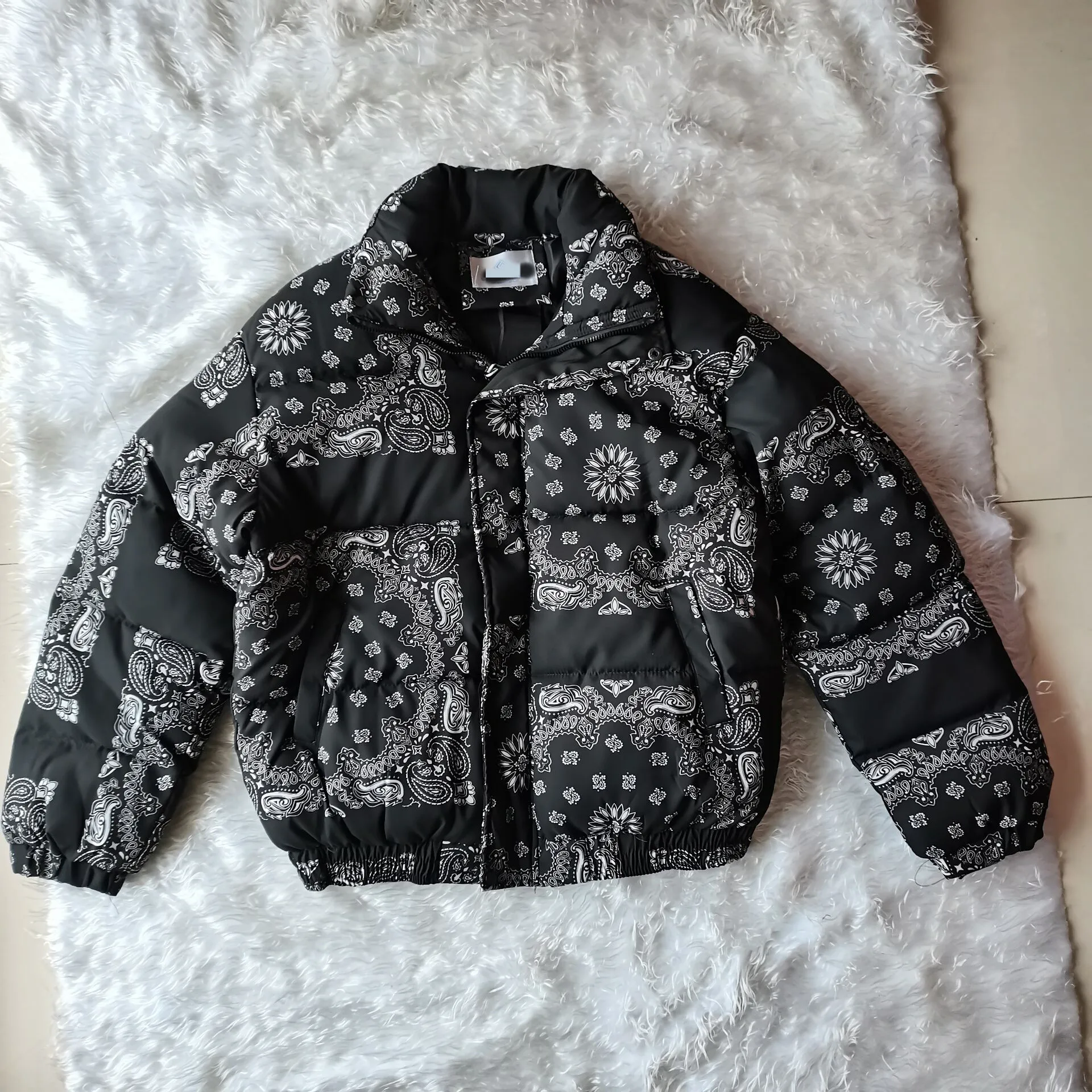 

Paisley Jacket Unisex Women Men Parka Color Patchwork Winter Windbreaker Hip Hop Padded Coat Warm Outwear Harajuku Overcoat