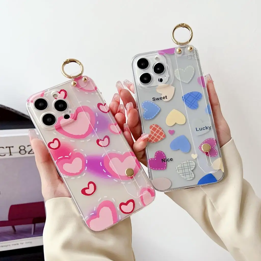 Heart Pattern Case with Wrist Strap Holder