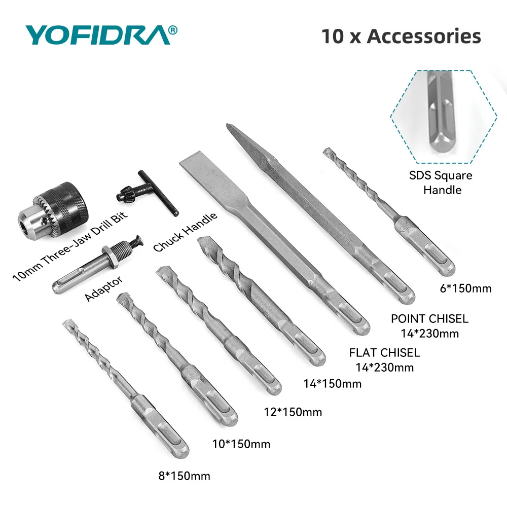 YOFIDRA 2200W 26MM Bürstenloser Elektrohammer Schlagbohrmaschine Multifunktions-Schraubendreher Rotationswerkzeug für Makita-Akku – Detail 9