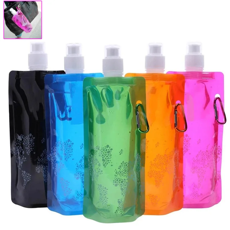 500ml Portable Folding Water Bag Plastic Outdoor Sports Water Bottle