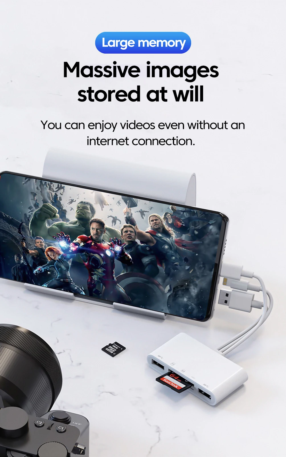Coolcirc 3 in 1 5function SD Card Reader USB-C HUB For Laptop iPhone Macbook PC