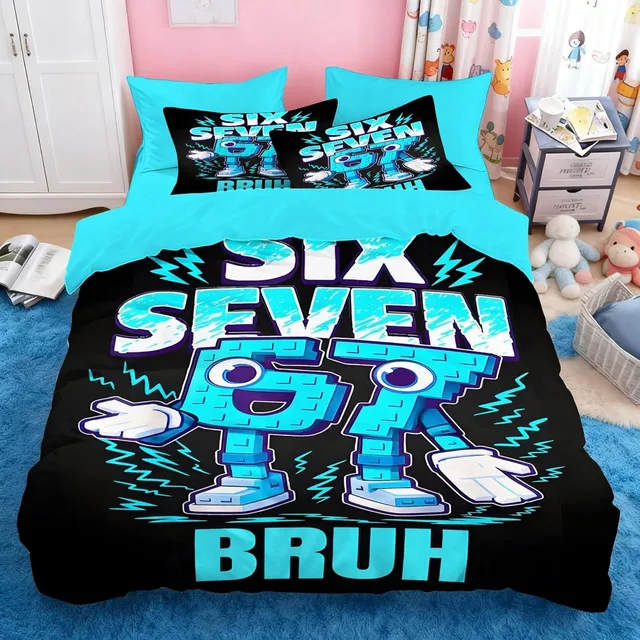 Parure de lit imprimée dessin animé Six Seven 67, 2/3 pièces, housse de couette et taie d'oreiller pour adolescents et adultes, cadeau pour garçons et filles 1
