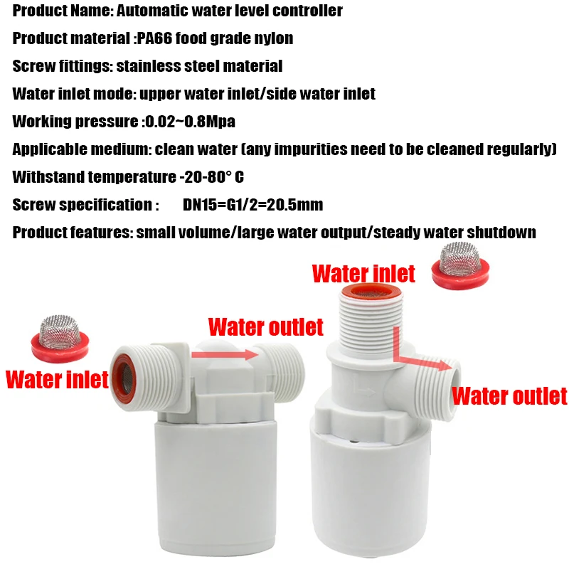 Water Tower Tank Float Ball Valve Water Level Automatic Stop and Refill Controller Full Stop Valve Saver G1/2" water pump switch ppr globe valve
