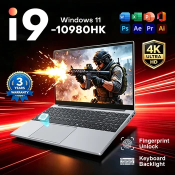 15.6"Laptop Computer PC intel Core i9 10980HK Laptops 16GB RAM 1TB 2TB SSD Gaming Notebook Windows 11 Fingerprint Unlock 4K