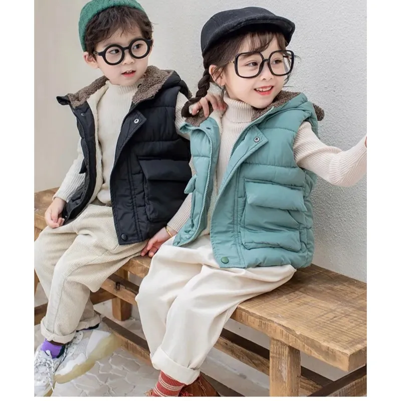 Kids Bear Ear Hooded Puffer Vest with Fleece Lining Children's Warm Sleeveless Jacket 2-6 Y