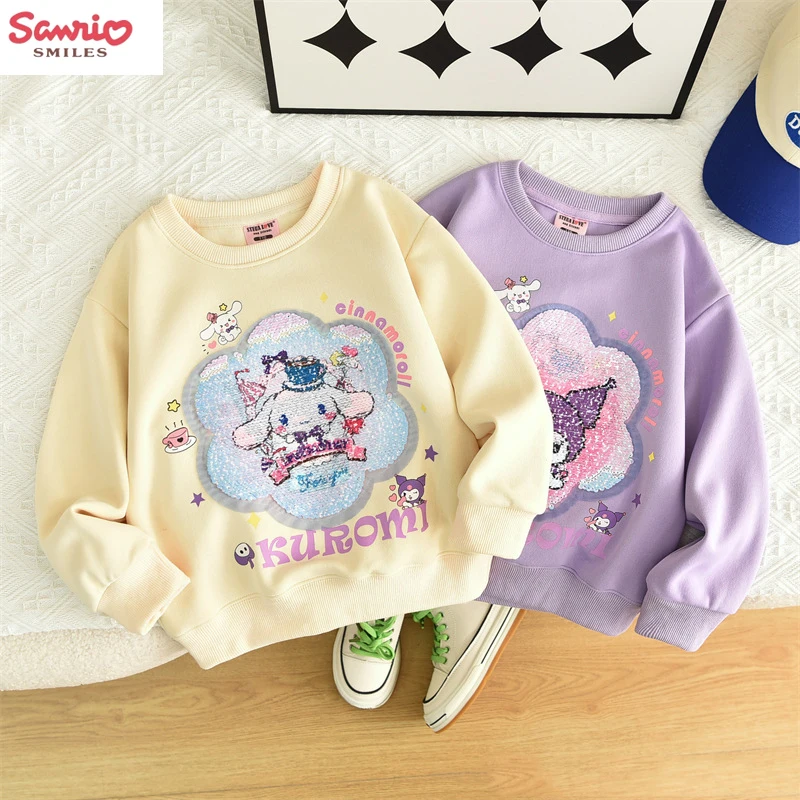 

Sanrio New Autumn Casual and Comfortable Round Neck Pullover for Girls and Boys Cute Cartoon Kuromi Print Face-Changing Sweater