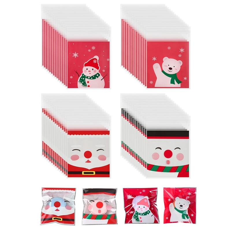 100PCS/Pack Christmas Baking Cookies Bag Self-adhesive Christmas Biscuit Gift Bag Candy for Party Supplies Favor christmas gift bags,gift bags