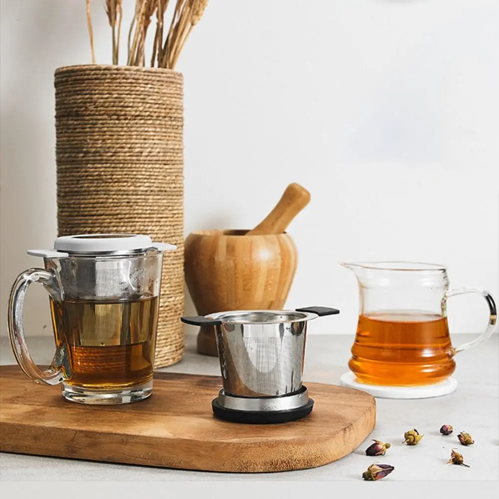 304 Stainless Steel Tea Leak Tea Strainer Double Handle Filter with Lid Infuser with Lid Teapot Cup Hanging tea infuser tea strainer tea filter