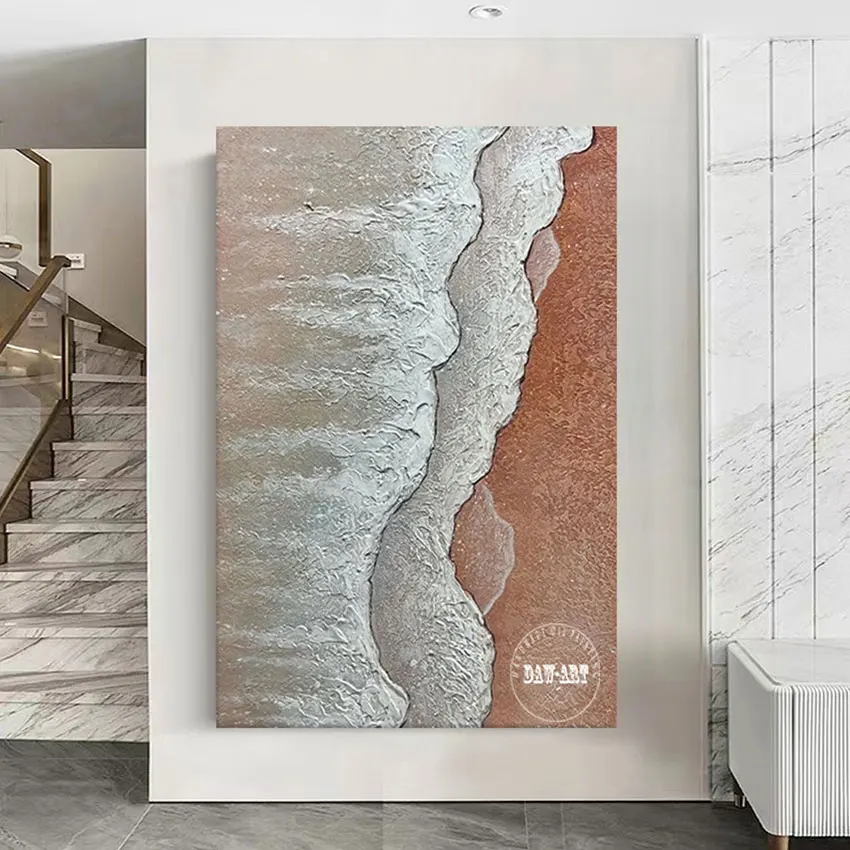 Modern Wall Art 3D Picture Beautiful Scenery Opera D'Arte Di Alta Qualità White Thick Acrilico Texture Sea Wave Oil Painting Unframed