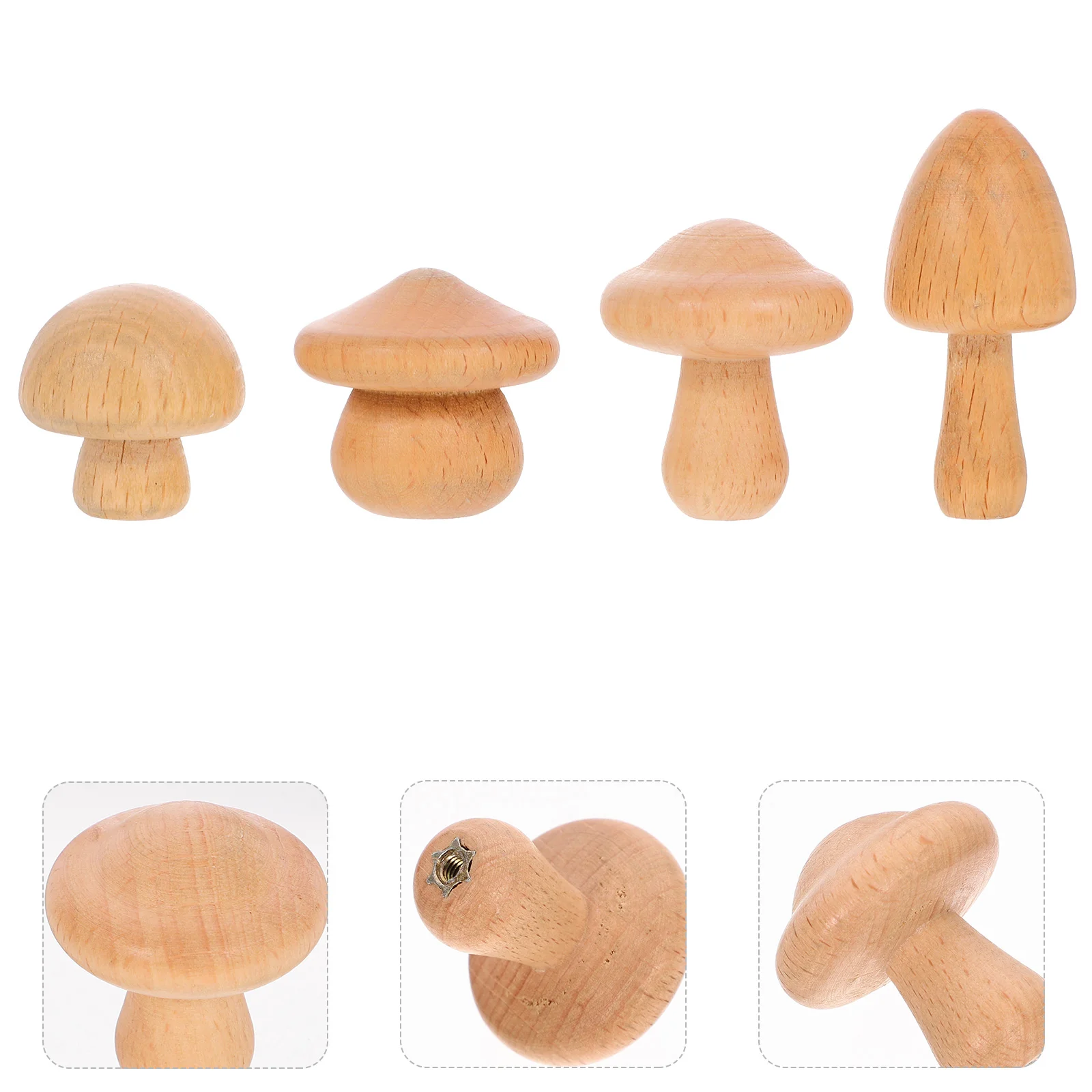 

4pcs Kitchen Bathroom Wall Hook Wooden Mushroom Coat Hooks Nail Free Wood Hook