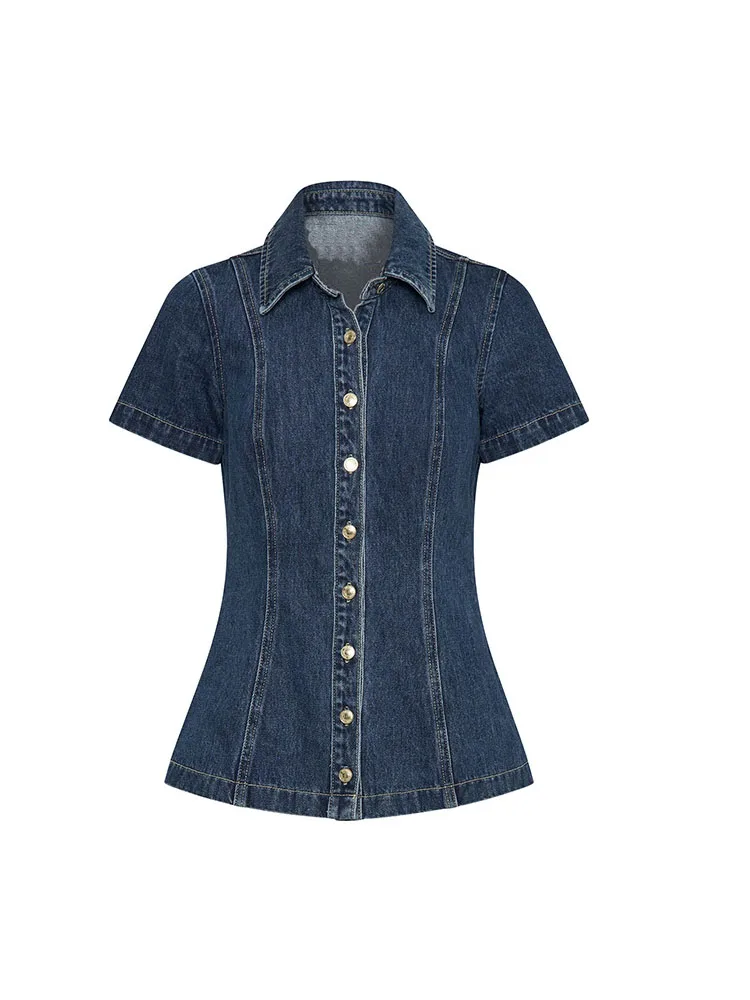 Women Denim Two Piece Sets Single-breasted Splice Short Sleeve Jackets Slim Fit Straight Wrap Hip Ultra Short Skirt Female Suits 4