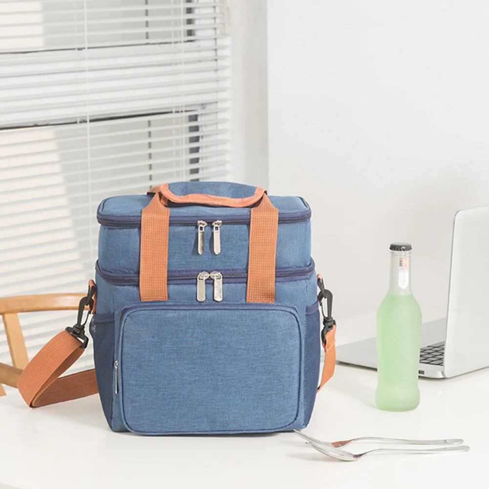 

Portable Messenger Double Layer Picnic Bag Thicken Aluminum Foil Lunch Bag For Camping Travel