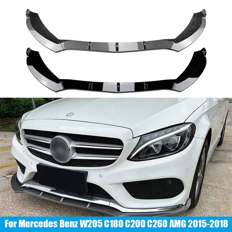 Bumper Separator Car Bumper Hook Cover For Mercedes Benz W205 C180 C200 C260 AMG 2015- Glossy Car Front Bumper Lip Side Spoiler Splitter Cover Guard Protector Kit
