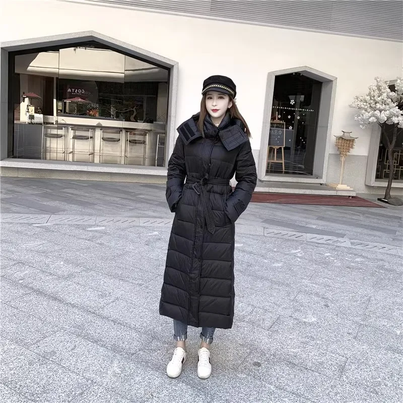 2023 New Women Down Jacket Winter Coat Female Extended Version Parkas Thick Warm Outwear Slim Fit Hooded Leisure Time Overcoat