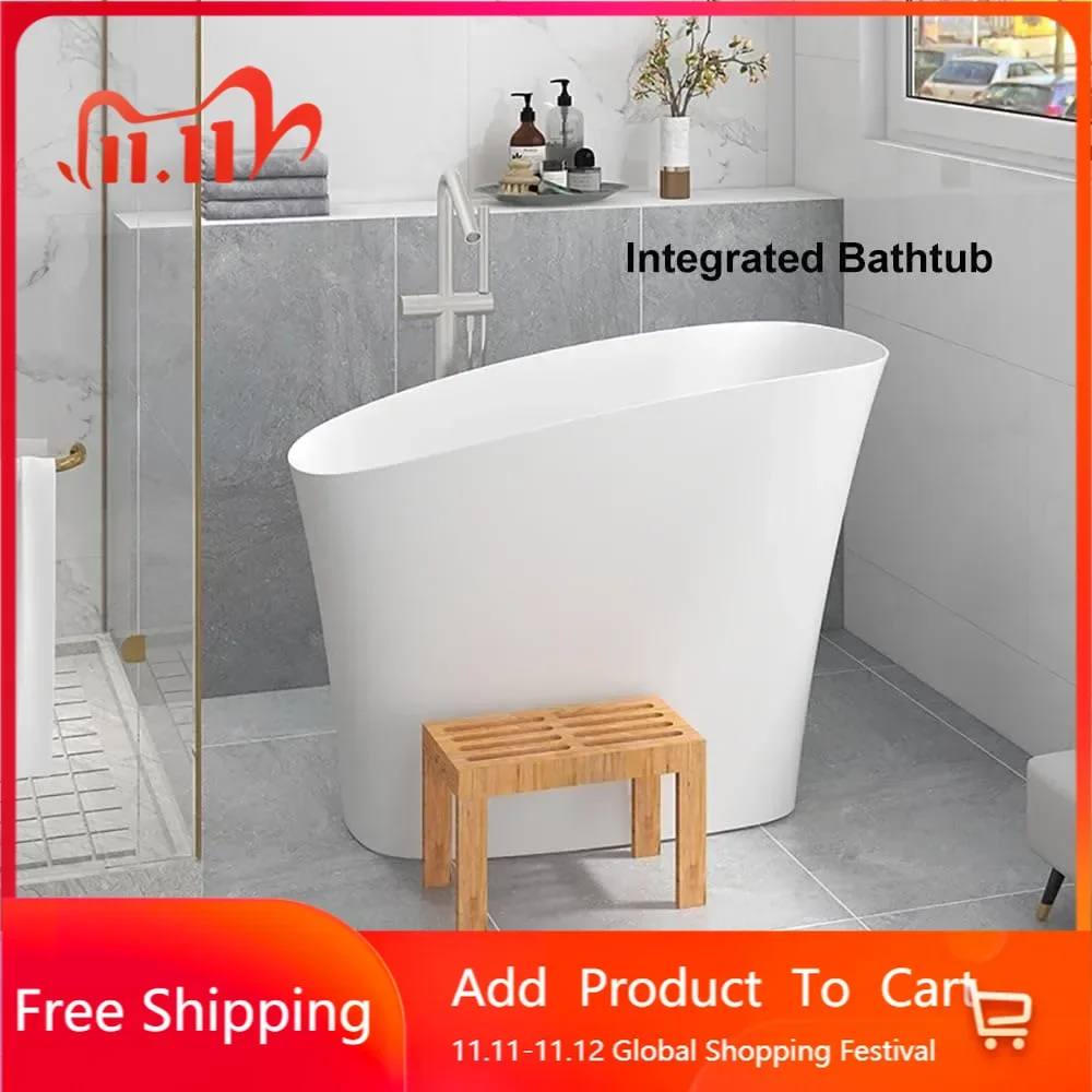 Japanese Soaking Bathtub 47'' Oblique Freestanding Tub Stone Resin Deep Soaking Bathtub in Matte White