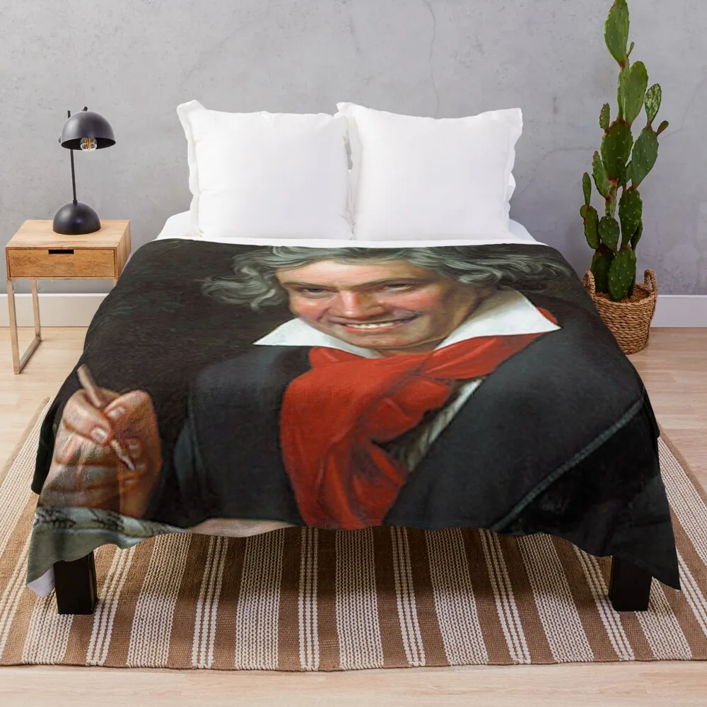 

Smiling Ludwig Van Beethoven art famous music composer meme Throw Blanket for sofa Quilt For Sofa Thin Blankets