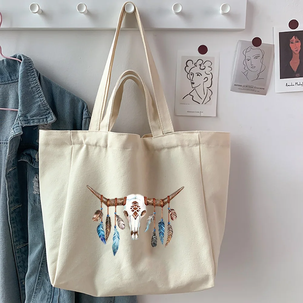 Japanese Harajuku Color Catoon Printed Handbags Shoulder Bags Casual Shopping Girls Handbag Women  Shopper Reusable Canvas Bag