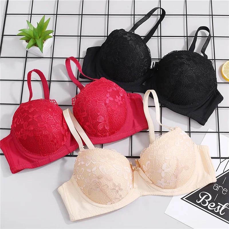 Women Lace Push Up Bra with Underwire Sexy Bow Bralette Female Underwear Lingerie Adjustable Straps Gathered Brassiere 2023 2