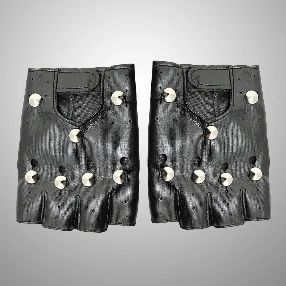 

3 Pairs PU Performance- Finger Mittens Dance Jazz Style Punk Rivets Belt Finger for Costumes Black