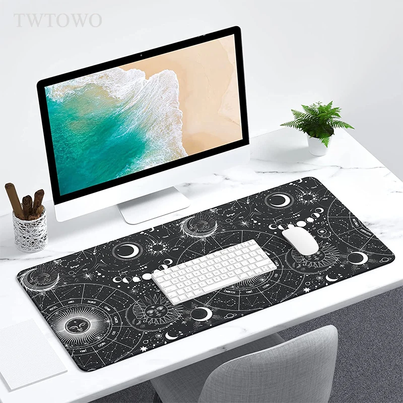 Custom Anti Slip Gaming Mouse Pad Preto e Branco Sol Lua Espaço Céu xl Casa Mousepad Grande Tapetes de Mesa Tapete do Escritório Tapete de Mesa Xxl - Imagem 3