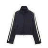 Women's clothing 2024 winter new long sleeved jacket jacket striped casual versatile solid color pants set 2