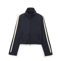 Women's clothing 2024 winter new long sleeved jacket jacket striped casual versatile solid color pants set 2