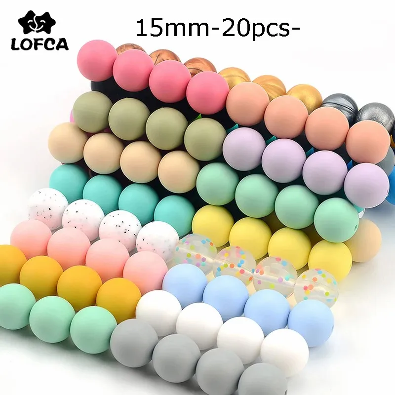 

LOFCA 15mm 20pcs Silicone Beads Food Grade Silicone Teether Round Beads Baby Chewable Teething Beads Silicone Teether For Diy