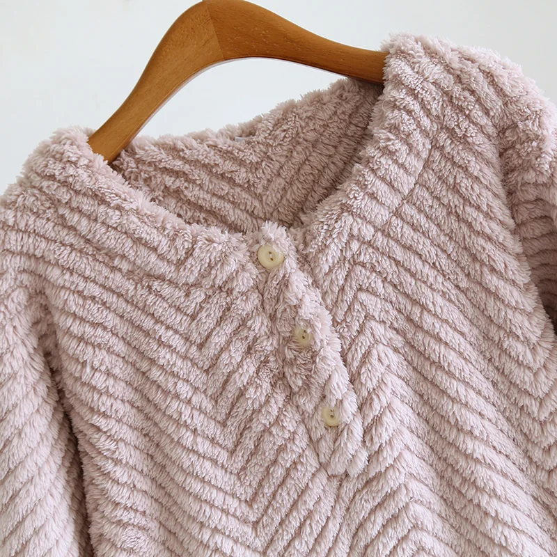 Winter Women Coral Fleece Nightgown Thicken Warm Soft Solid Pullover Pajamas Female Home Long Bathrobe Loose Oversized Sleepwear