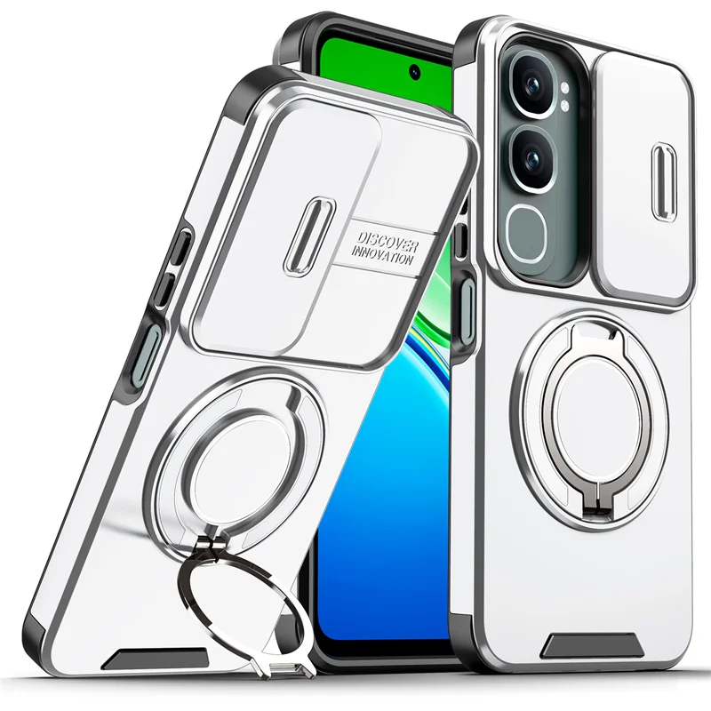 Armor Slide Lens Protect Case with Magnetic Holder Stand and Coque Cover