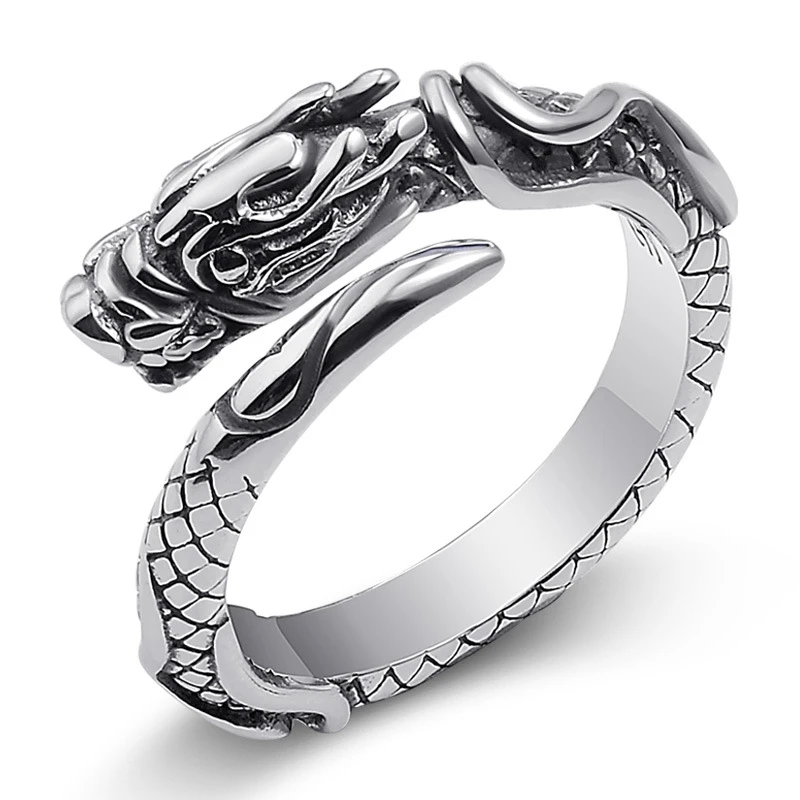 Sole Memory Retro Domineering Dragon Thai Silver Male Silver Color Female Resizable Opening Rings SRI513