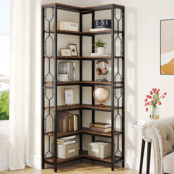 Corner Wood & Metal Bookcase Shelf 1