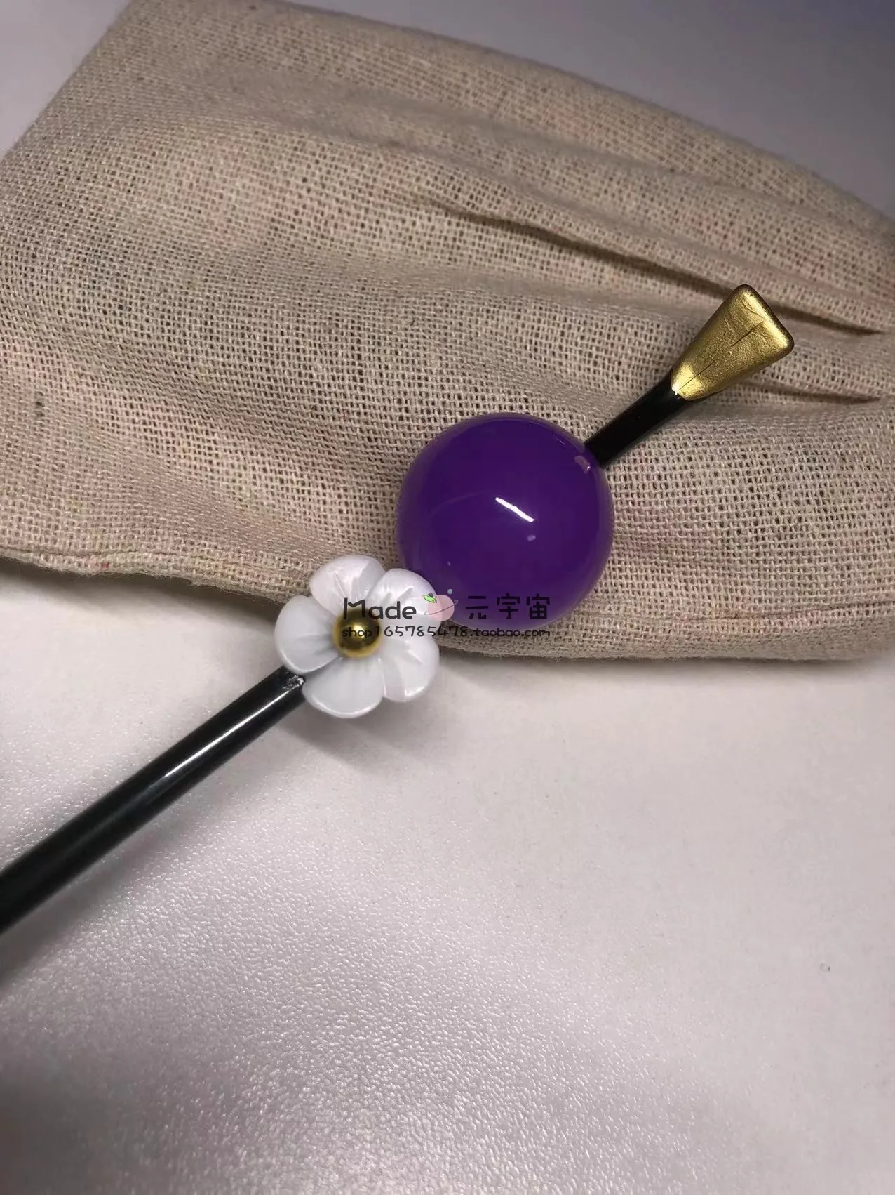 애니메이션 타케라마 타마요 코스프레 머리핀 보라색 구슬 꽃 머리핀, 일본 기모노 쥬얼리 액세서리, 할로윈 카니발 파티