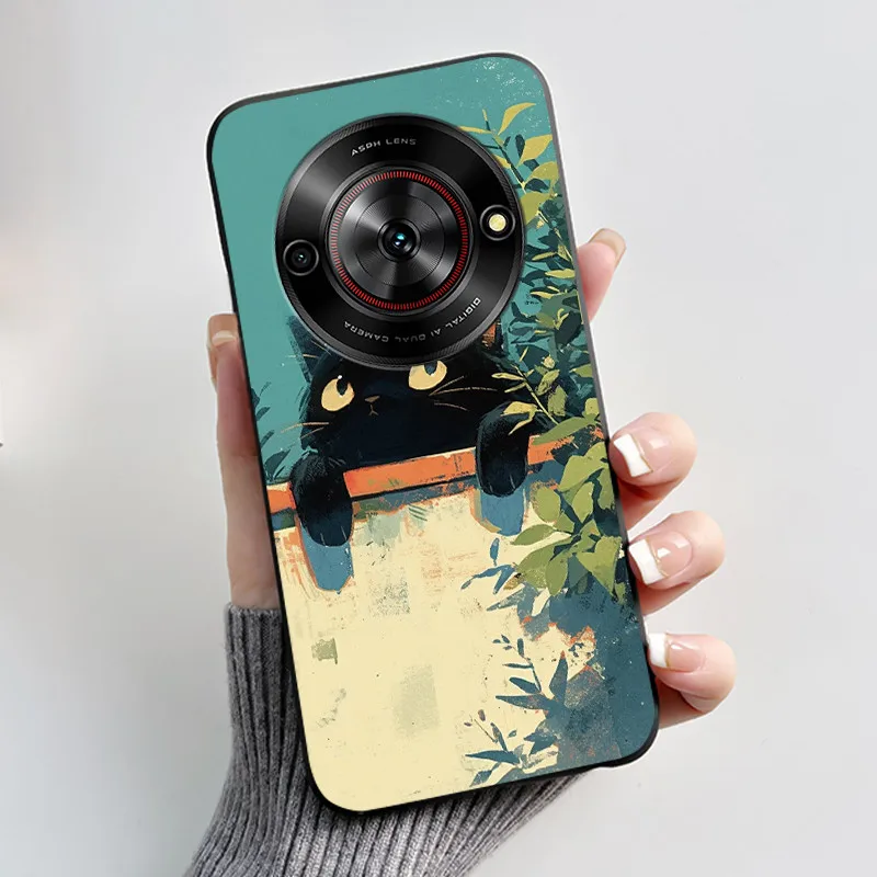 Aesthetic Cute Cat Fashion Shockproof Black Matte Soft TPU Phone Case