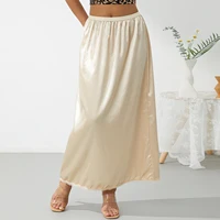 Jupe mi-longue à taille élastique et doublure intérieure pour femme, couleur unie, en satin, jupon long pour dames, blanc/noir/jaune 4