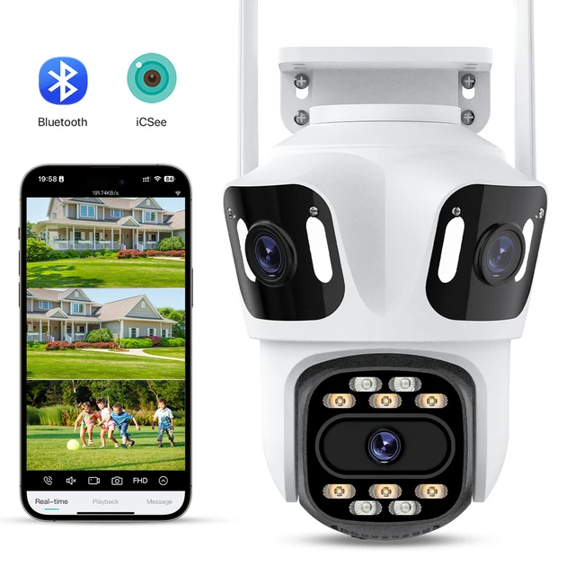 Caméra IP PTZ à trois objectifs, caméra de sécurité extérieure HD à trois écrans, WiFi, suivi automatique, double objectif, caméra CCTV sans fil, iCsee 1