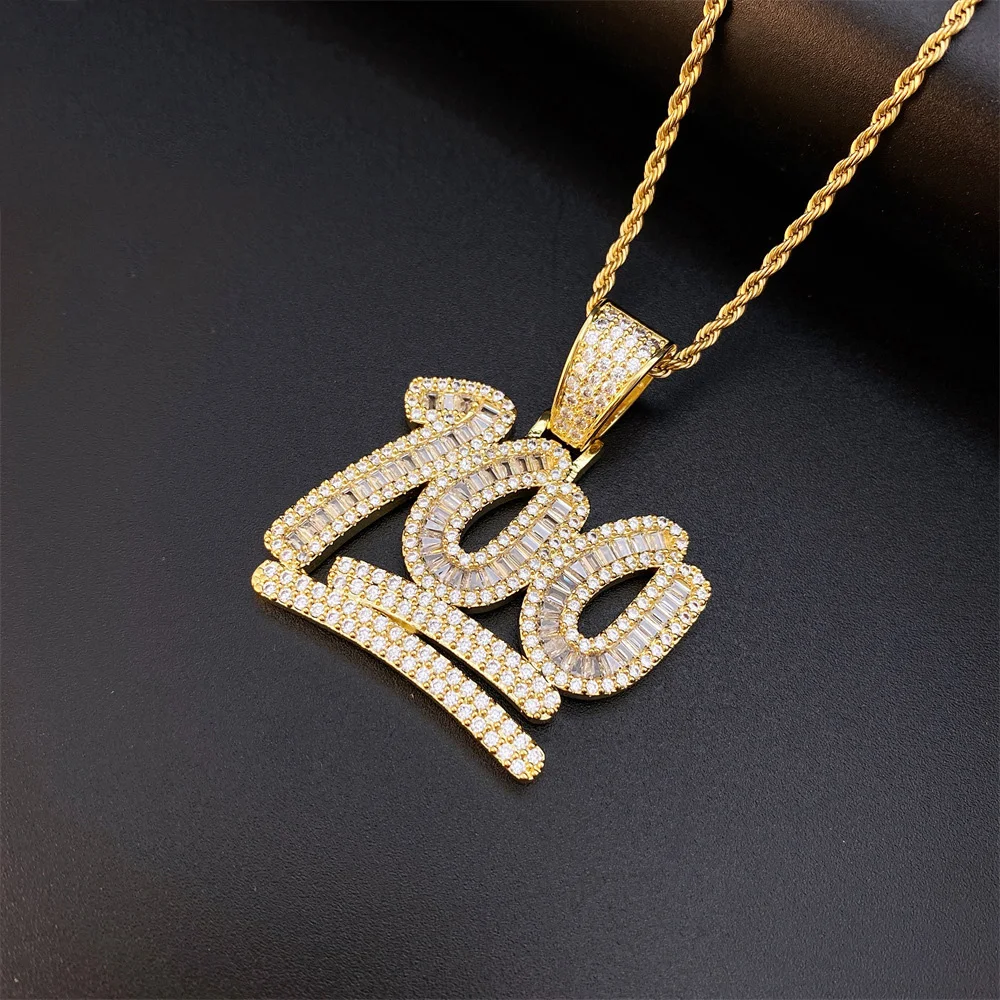 

Hip Hop Iced Bling Cubic Zirconia Big 100 Number Pendant Women Men Ins Jewelry Rock Necklace Pendant Wholesale Dropshipping