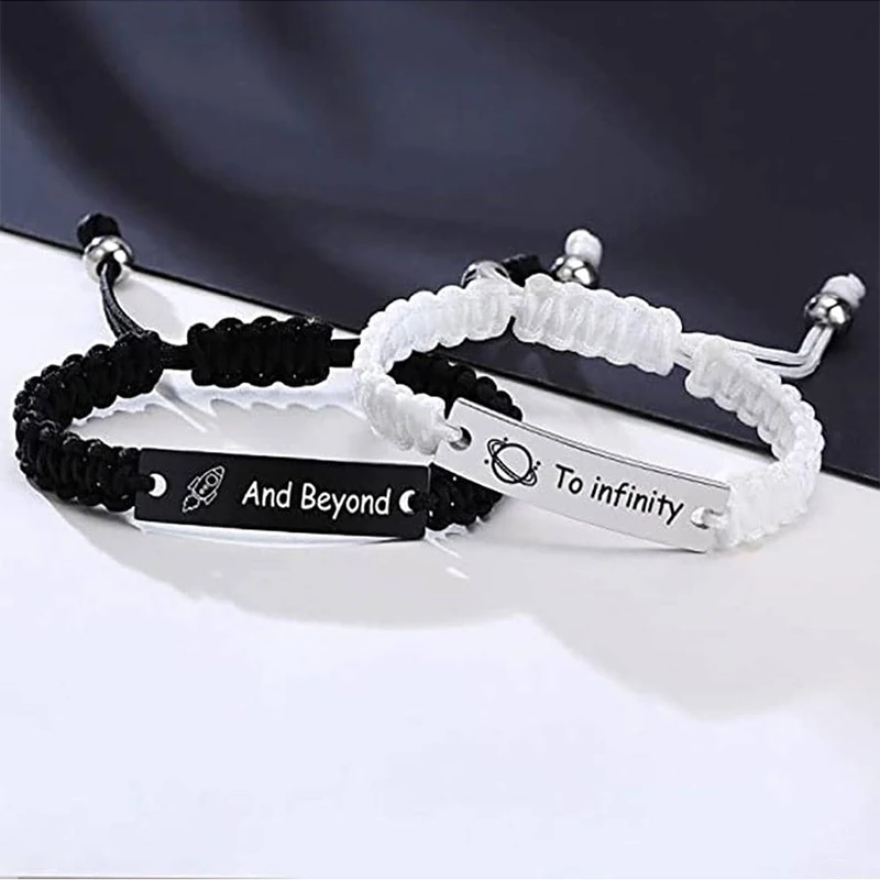 boog hetzelfde band 2Pcs/Set To Infinity And Beyond Couple Bracelet Black White Braided Rope  Adjustable Bracelets For Lovers Gifts - AliExpress