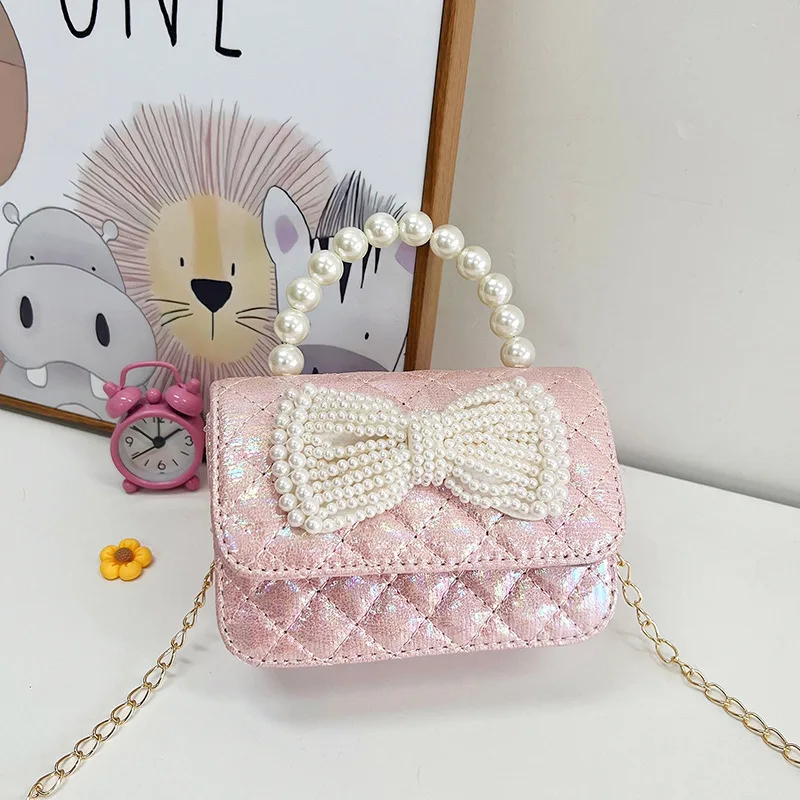 

Pearl Kid's Crossbody Bag Money Coin Purse Fashion Handbag Children Princess Shoulder Messenger Bag Bow-knot Pocket Girls Bag